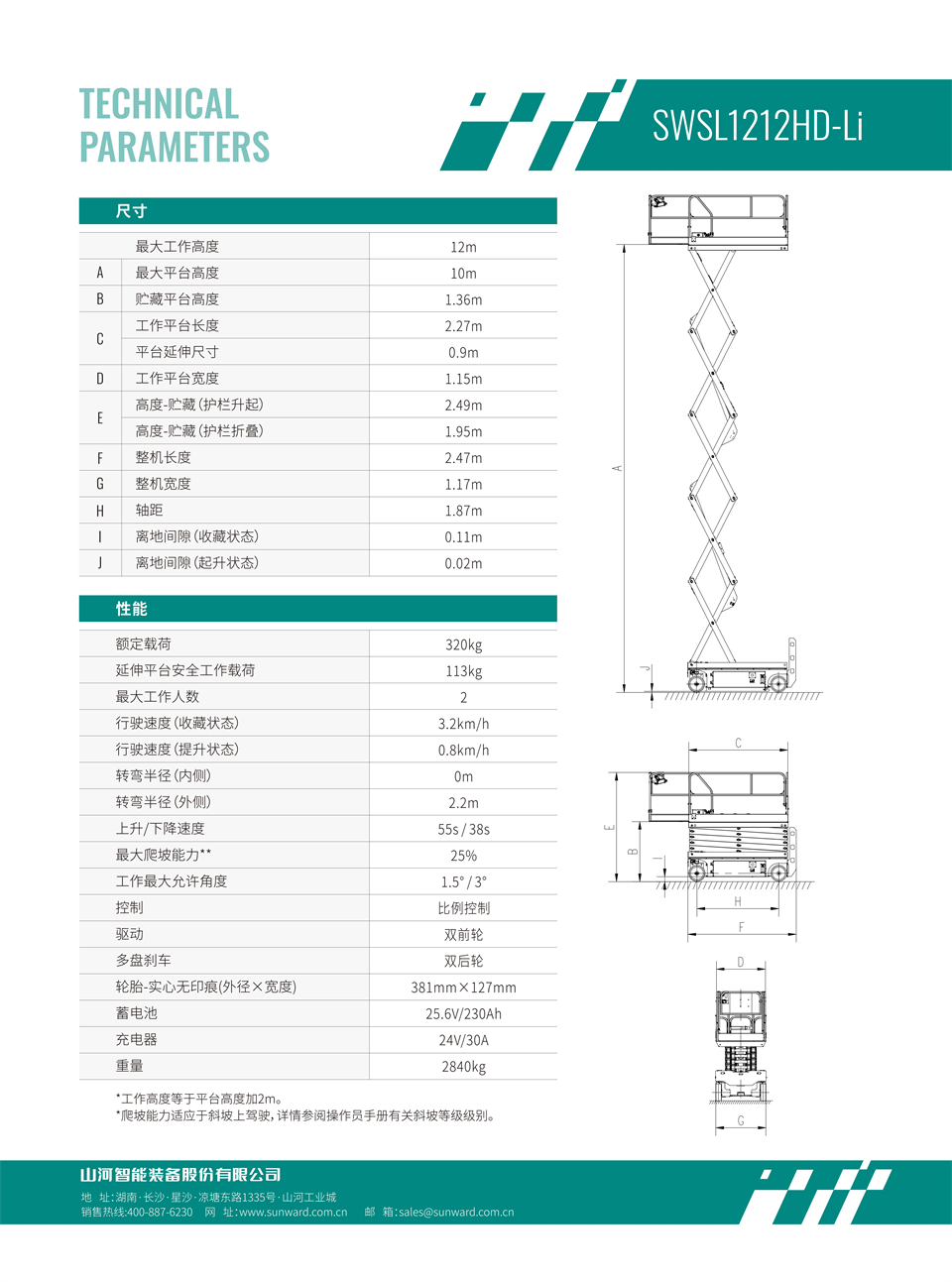 SWSL1212HD Li 電動電驅剪叉式高空作業平臺
